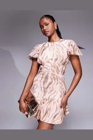ASOS – Tailliertes Chiffon-Minikleid mit Puffärmeln und Animal-Print