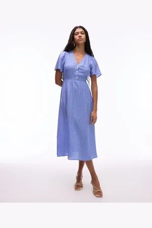 & OTHER STORIES – Midaxi-Kleid in Blau mit weißen Punkten und Flatterärmeln