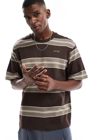 G-Star – Kastiges Oversize-T-Shirt mit horizontalen Streifen in und Beige