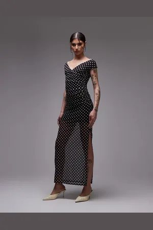 ASOS – Gepunktetes Wickel-Maxikleid aus Netzstoff in Schwarz