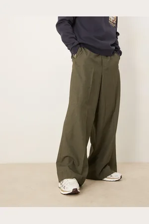 ASOS – Elegante Hose in Dunkelgrün meliert mit sehr weiten Beinen