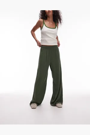 Topshop – Strukturierte Hose in Khaki mit weitem Bein