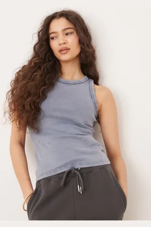 Abercrombie & Fitch – Geripptes Vintage-Tanktop in verwaschenem Blau mit Rundhalsausschnitt