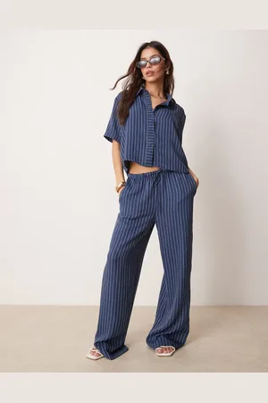 JDY – Hose in gestreiftem Dunkelblau mit weitem Bein, Kombiteil