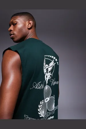 ASOS – Oversize-Tanktop in Dunkelgrün mit Print auf Brust und Rücken