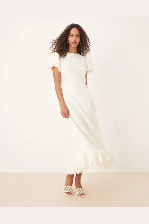 Sister Jane – Maxikleid in Elfenbeinweiß mit Puffärmeln und Ballonsaum