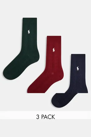 Ralph Lauren – 3er-Pack Socken in Marineblau, Grün und Rot mit Logo