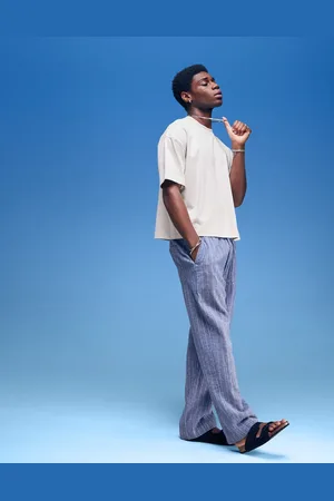 Abercrombie & Fitch – Leichte Hose in Blau mit Streifen und elastischem Bund
