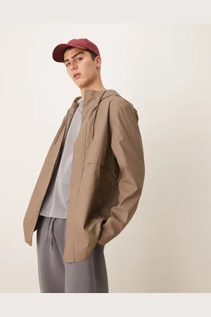 ASOS – Gummierte Regenjacke in Pilzbraun