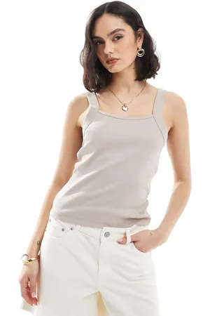 ASOS – Camisole-Oberteil in Taupe mit breiten Trägern und eckigem Ausschnitt