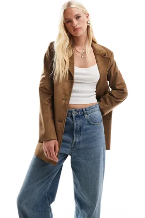 ONLY – Blazer-Mantel aus Wildlederimitat in Hellbraun