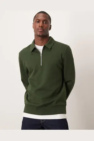 ASOS – Standard Fit Sweatshirt in Agaven- mit kurzem Reißverschluss und Kragen