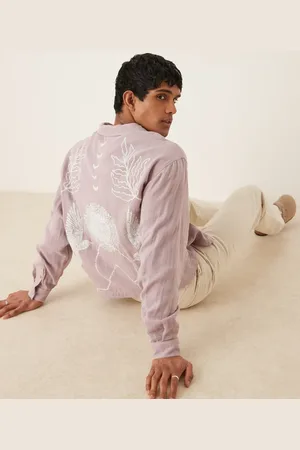ASOS – Kastiges Oversize-Hemd in Flieder mit Struktur und Print