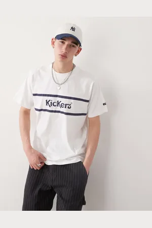 Kickers – Oversize-T-Shirt in Ecru mit „“-Schriftzug in Marineblau