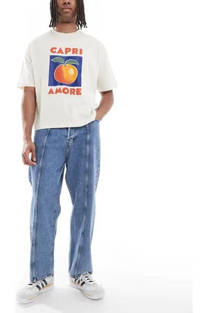 JACK & JONES – Baggy-Jeans in Mittelblau mit Nahtdetail