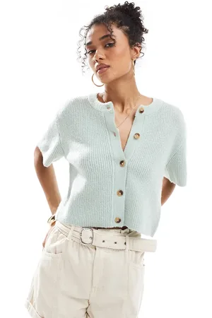 Brave Soul – Kurzärmlige Strickjacke in Minzgrün