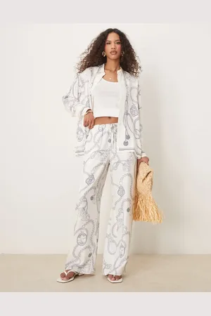 GANT – Hose in Wollweiß mit Kettenprint, weitem Bein und Kordelzug, Kombiteil
