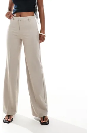 Bershka – Elegante Hose in meliertem Beige mit hohem Bund