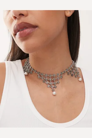 Reclaimed – Choker-Halskette in Silberoptik mit Perlenverzierung