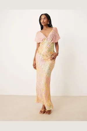 Never Fully Dressed – Boho-Maxikleid in Pastell-Ombré in Metallic-Optik