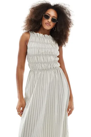 Daisy Street – Maxikleid mit beige-weißen Vichy-Karos und gesmoktem Oberteil