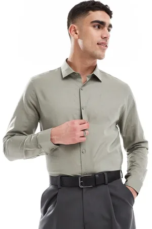 ASOS – Elegantes Leinenhemd in Khaki mit regulärem Schnitt