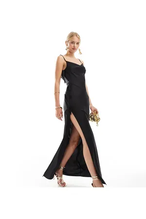 ASOS ASOS DESIGN Tall – Maxi-Riemchenkleid aus Satin in mit Wasserfallausschnitt vorne und Schnürdetail