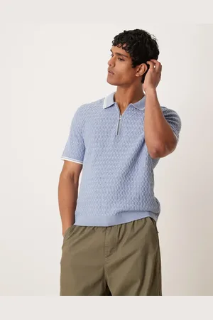 Abercrombie & Fitch – Strickoberteil in mit Polokragen, halblangem Reißverschluss und Kontrast-Zierstreifen
