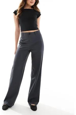 Bershka – Elegante Hose in Anthrazit mit hohem Bund und weitem Bein
