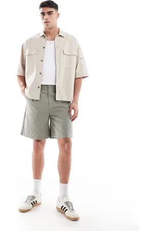 ASOS – Mittellange Jorts aus Leinenmix in Khaki