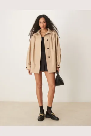 ASOS – Kurzer Trenchcoat in Steinbeige mit gerafftem Schulterbereich
