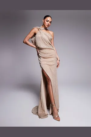 ASOS Premium – Maxikleid in Metallic-Gold mit One-Shoulder-Träger