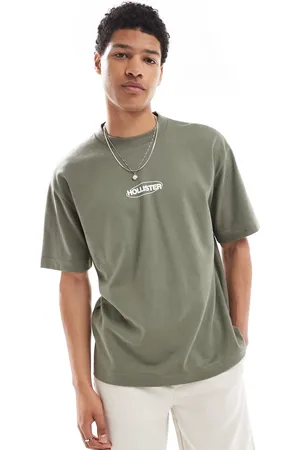 Hollister – Kastiges T-Shirt in Olivgrün mit kühlendem Effekt und rundem Logo