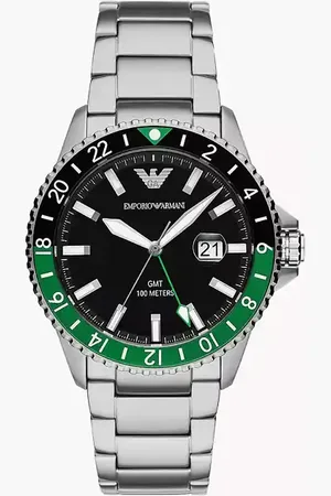Emporio Armani – World Explorer – Herrenuhr aus silberfarbenem Edelstahl mit GMT-Zweizeigerwerk, AR11589