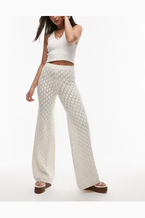 MANGO – Häkel-Hose in Wollweiß mit weitem Bein