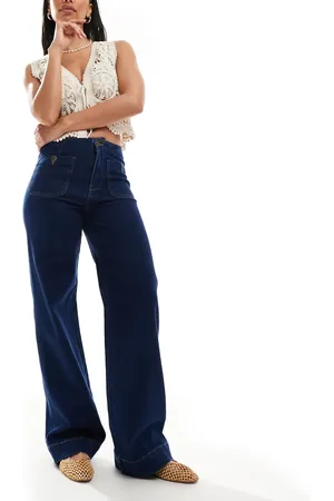 ONLY – Madeline – Jeans in dunkelblauer Waschung mit hohem Bund, weitem Bein und Taschendetail