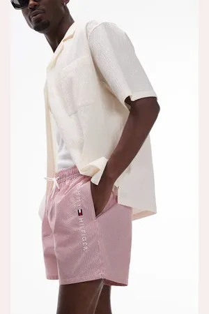 Tommy Hilfiger – gestreifte Badeshorts mit seitlichem Logo und Kordelzug