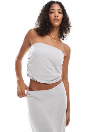 Pull&Bear – Trägerloses Oberteil in steinbeiger Leinenoptik, Kombiteil