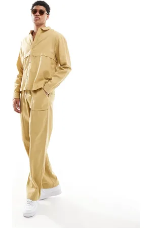 Native Youth – Hose aus Leinen in verwaschenem Khaki mit weitem Bein