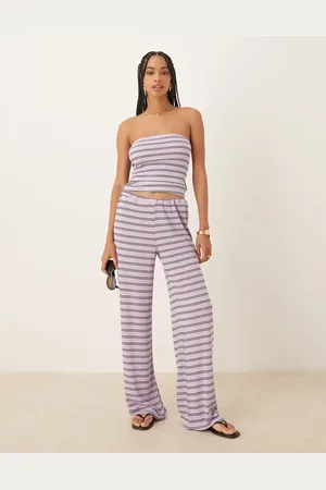 ASOS – Hose in gestreiftem Flieder mit weitem Bein, Kombiteil