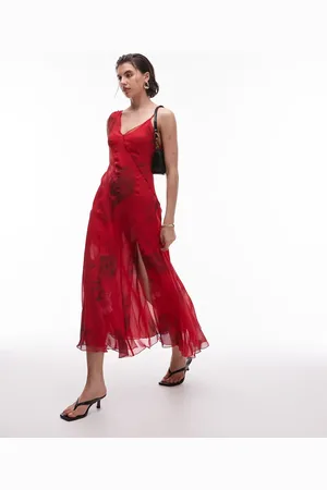 MANGO – Midikleid in mit Blumenmuster in verschwommener Optik und One-Shoulder-Träger