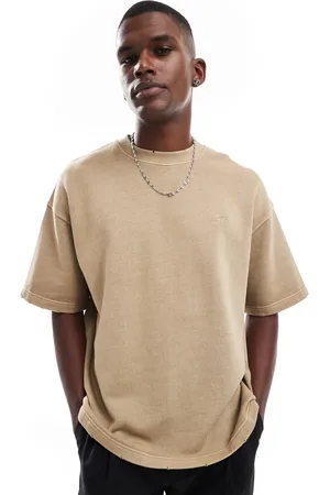 Pull&Bear – Gewaschenes Jersey--Shirt in Steingrau, Kombiteil