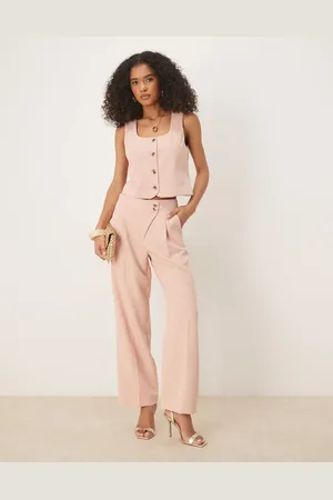 VILA – Elegante Hose in der Farbe Peach Whip mit weitem Bein und Bundfalte vorne, Kombiteil