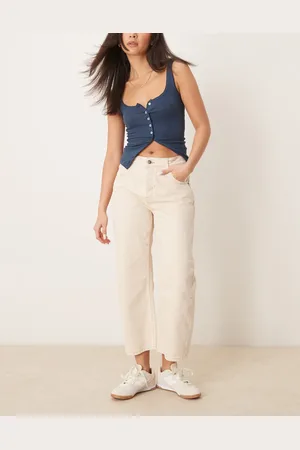 Free People – Deep Trance – Boyfriend-Jeans in Ecru mit niedrigem Bund