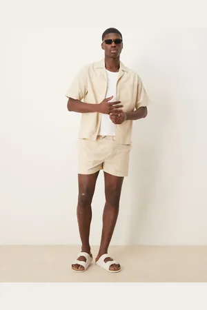 Free Society – Strandshorts aus Leinenmix in Beige, Kombiteil