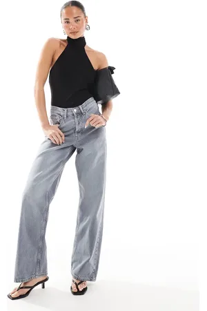 Topshop – Loose Fit Straight Jeans in verwaschenem mit mittelhohem Bund