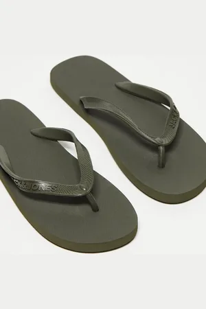 JACK & JONES – Zehenstegsandalen in Khaki mit Logo