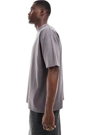 ASOS – Hochgeschlossenes Oversize-T-Shirt aus 240 g/m² schwerem Stoff in Anthrazit