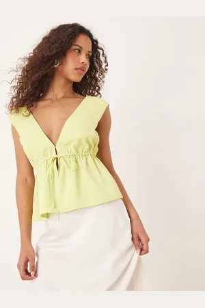 Abercrombie & Fitch – Vorne gebundenes, offenes Oberteil in Limettengelb
