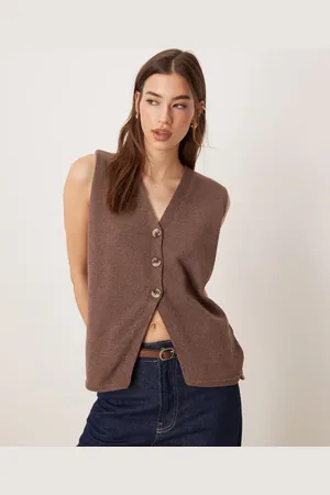 ASOS – Schlichte, gestrickte Relaxed-Fit-Weste in Schokobraun